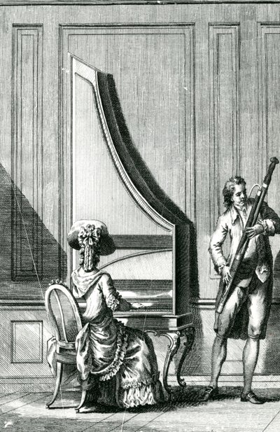 Musicians Playing an Upright Clavicord and a Bassoon by French School